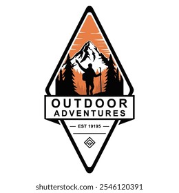 Outdoor adventures vector Outdoor adventures t shirt design and  Outdoor adventures logo design vintage style, mountain hiking design