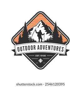 Outdoor adventures vector Outdoor adventures t shirt design and  Outdoor adventures logo design vintage style, mountain hiking design