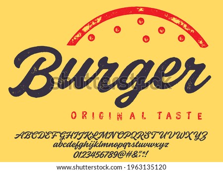 Outdoor advertising of American restaurants and eateries inspired typeface. Textured unique brush script style alphabet. 