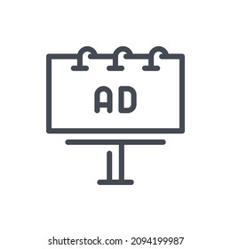 Outdoor advertising and billboard line icon. Street sign with AD vector outline sign.