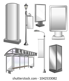 Outdoor advertising design for company Elements of stationery printing media Light box banner flag White identity template background vector illustration
