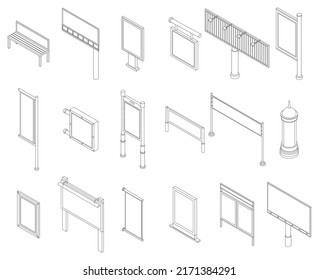 Outdoor advertising icons set. Isometric set of outdoor advertising vector icons outline isolated on white background