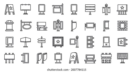 Outdoor advertising icons set. Outline set of outdoor advertising vector icons for web design isolated on white background