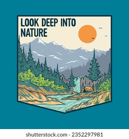 Outdoor apparel illustration nature design mountain beach paradise deer tree truck jeep dog hunting duck van campervan