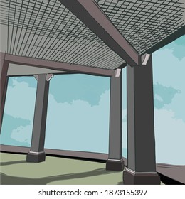 Outdoor architecture of gazebo with columns in cartoon style. Vector illustration