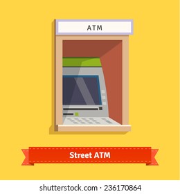 Outdoor ATM machine. Flat style illustration. EPS 10 vector.