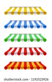 Outdoor awnings set. Red,and white sunshade - stock vector.