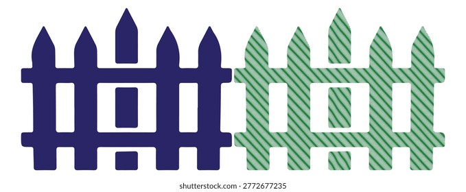 Outdoor backyard border graphic, rustic boundary illustration, property enclosure symbol.