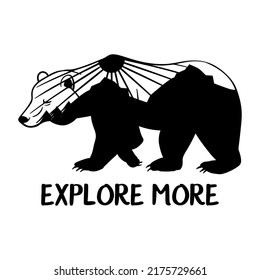 Outdoor badge. Bear explore more. Perfect for t-shirt prints, posters and other uses.