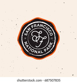 Outdoor badge. Exploring / nature themed vintage logotype with grunge effect. National parks / outdoor labels