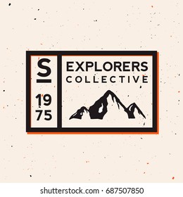 Outdoor badge. Exploring / nature themed vintage logotype with grunge effect. National parks / outdoor labels