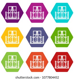 Outdoor balcony icons 9 set coloful isolated on white for web