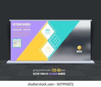 Outdoor Banner Vector Background. Advertising Corporate Cover Design with Image Add Feature, Business Elements and Print Ready Flat Style Out Door Ad or Website Horziontal Banners Template