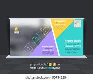 Outdoor Banner Vector Background. Advertising Corporate Cover Design with Image Add Feature, Business Elements and Print Ready Flat Style Out Door Ad or Website Horizontal Banners Template