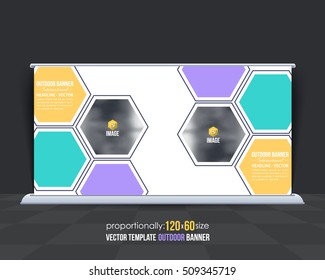 Outdoor Banner Vector Background. Advertising Corporate Cover Design with Image Add Feature, Business Elements and Print Ready Flat Style Out Door Ad or Website Horizontal Banners Template