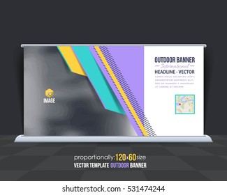 Outdoor Banner Vector Background. Advertising Corporate Cover Design with Image Add Feature, Business Elements and Print Ready Flat Style Out Door Ad or Website Horizontal Banners Template