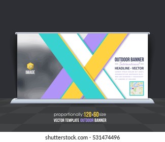 Outdoor Banner Vector Background. Advertising Corporate Cover Design with Image Add Feature, Business Elements and Print Ready Flat Style Out Door Ad or Website Horizontal Banners Template