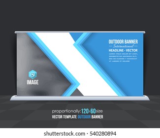 Outdoor Banner Vector Background. Advertising Corporate Cover Design with Image Add Feature, Business Elements and Print Ready Flat Style Out Door Ad or Website Horizontal Banners Template