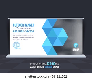 Outdoor Banner Vector Background. Advertising Corporate Cover Design With Image Add Feature, Business Elements And Print Ready Flat Style Out Door Ad Or Website Horizontal Template