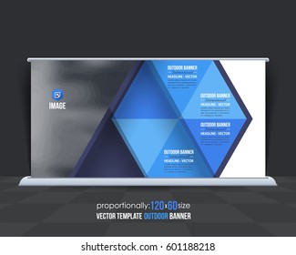 Outdoor Banner Vector Background. Advertising Corporate Cover Design with Image Add Feature, Business Elements and Print Ready Flat Style Out Door Ad or Website Horizontal Template
