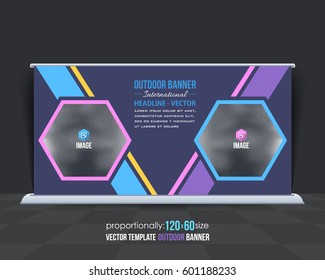Outdoor Banner Vector Background. Advertising Corporate Cover Design with Image Add Feature, Business Elements and Print Ready Flat Style Out Door Ad or Website Horizontal Template