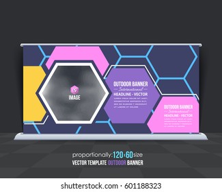 Outdoor Banner Vector Background. Advertising Corporate Cover Design with Image Add Feature, Business Elements and Print Ready Flat Style Out Door Ad or Website Horizontal Template