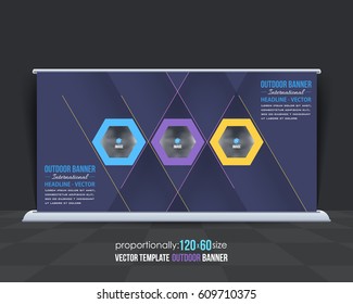 Outdoor Banner Vector Background. Advertising Corporate Cover Design with Image Add Feature, Business Elements and Print Ready Flat Style Out Door Ad or Website Horizontal Template