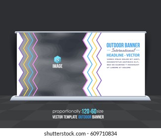 Outdoor Banner Vector Background. Advertising Corporate Cover Design with Image Add Feature, Business Elements and Print Ready Flat Style Out Door Ad or Website Horizontal Template