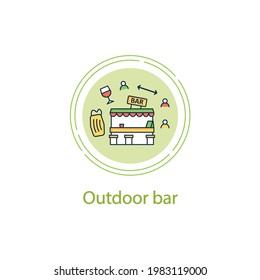 Outdoor bar concept line icon.Outdoor dining space. Forced distance.Regulation through covid19. Restaurants new normal. Vector isolated conception metaphor illustration