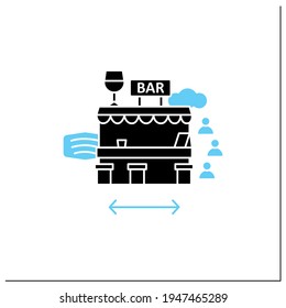 Outdoor bar glyph icon. Outdoor dining space. Forced distance.Regulation through covid19. Restaurants new normal concept.Filled flat sign. Isolated silhouette vector illustration