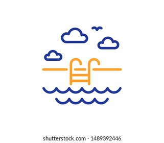 Outdoor Basin Sign. Swimming Pool Line Icon. Hotel Service Symbol. Colorful Outline Concept. Blue And Orange Thin Line Swimming Pool Icon. Vector