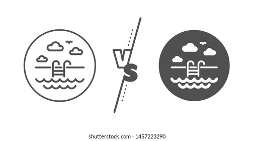 Outdoor basin sign. Versus concept. Swimming pool line icon. Hotel service symbol. Line vs classic swimming pool icon. Vector