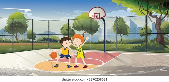 Outdoor Basketball Court Concept Basketball Players Game