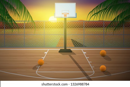 outdoor basketball court on the beach in the morning