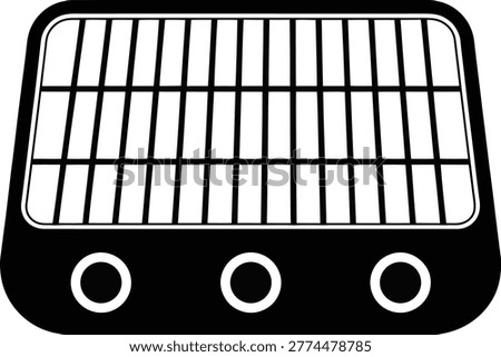 Outdoor BBQ Grill Grate Vector Icon with Cooking Knobs and Minimalist Black and White Design
