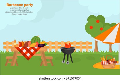 Outdoor bbq time banner for web and mobile design