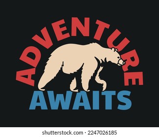 Outdoor Bear Illustration with Adventure Slogan Vector Artwork on Black Background For Apparel and Other Uses