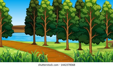 Outdoor beautiful park scene illustration