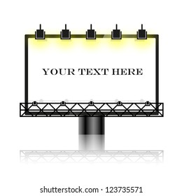 Outdoor blank billboard with reflectors and lights - Vector Illustration object on white background. Eps 10