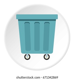 Outdoor blue trash can made of plastic icon in flat circle isolated vector illustration for web