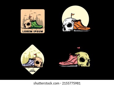 Outdoor boots and skull illustration design