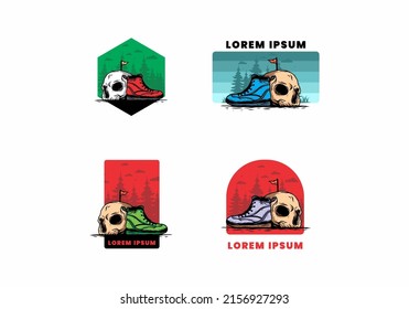 Outdoor boots and skull illustration design
