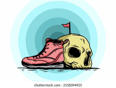Outdoor boots and skull illustration design