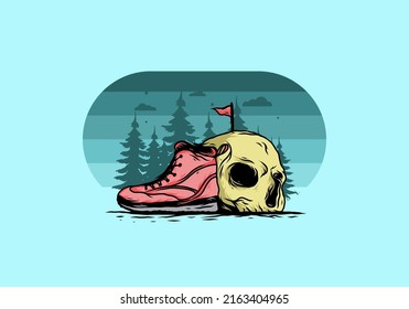 Outdoor boots and skull illustration design