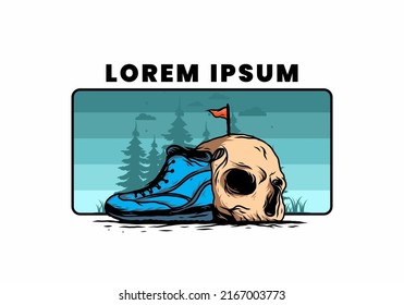 Outdoor boots and skull illustration design