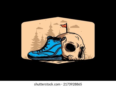 Outdoor boots and skull illustration design