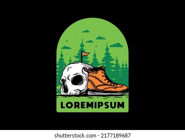 Outdoor boots and skull illustration design