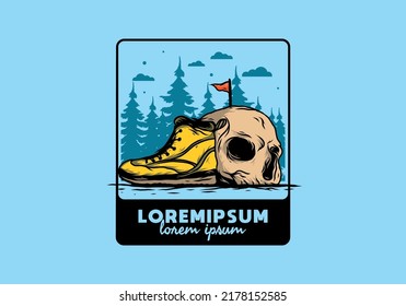 Outdoor boots and skull illustration design