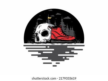 Outdoor boots and skull illustration design