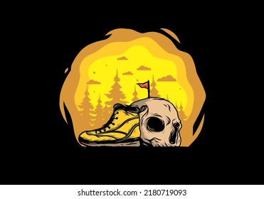 Outdoor boots and skull illustration design